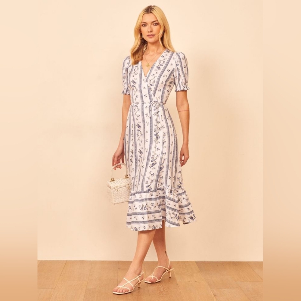 Reformation Veronika Linen Wrap Dress